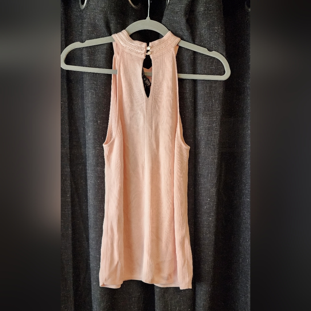 White House Black Market Braided Halter Top M Camelia Blush NWT | Ribbed Knit
